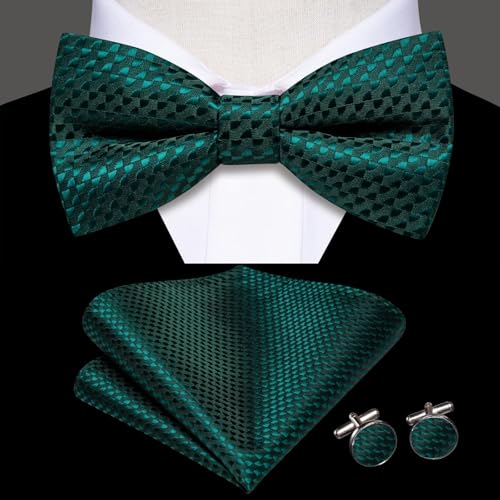 Image of Hi-Tie Bow Ties for Men Pre-Tied Pocket Square with Cufflinks Mens Bowtie Sets for Wedding Formal Party