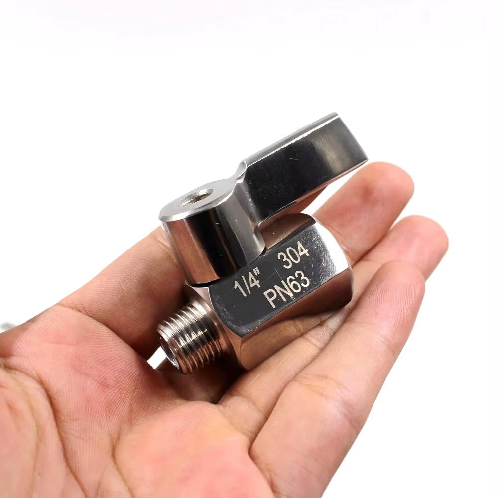10 valvole a sfera mini in acciaio inox con filettatura femmina/maschio G1/4 e leva manuale DN8