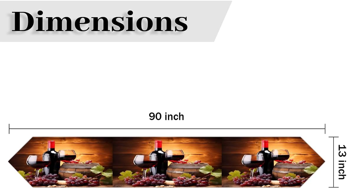 Table Runner 90 inches Long Red Wine Glass Grapes Wooden Easter Spring Summer Fall Winter Seasonal Holiday Table Runners for Dining Kitchen Home Party Decor