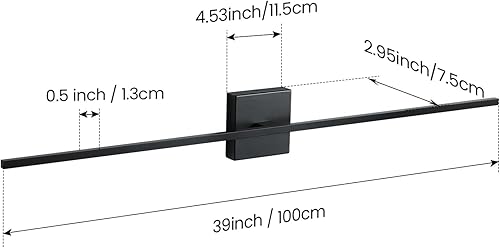 Miniatura 2 de CCYCOL Lámparas de tocador de baño sobre espejo, 39 pulgadas, color negro mate, luces de tocador para baño, 28 W, 3500 K, atenuación LED, barra de