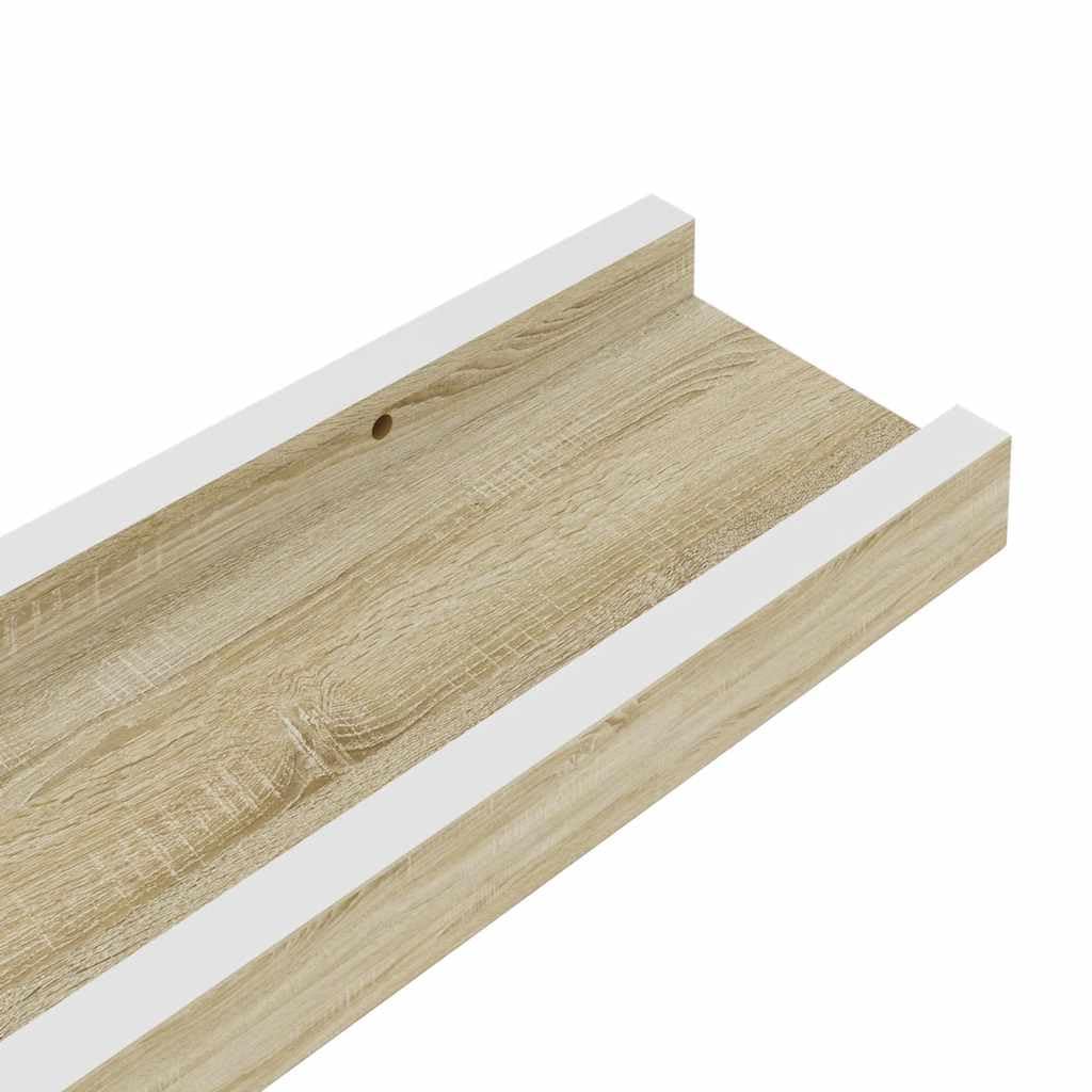 Set di 4 mensole da parete in MDF bianco, rovere Sonoma, 100 x 9 x 3 cm | Mensole sospese decorative per soggiorno e camera da letto per esporre piante, libri e decorazioni.