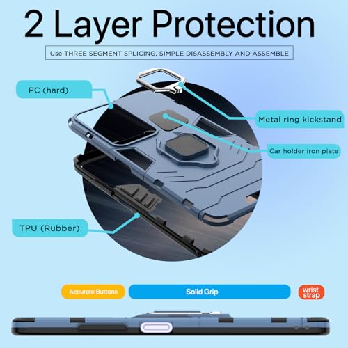 Image of Pikkme D5 Tough Armor Back Cover | 360 Protection Case | Ring Holder Stand Bumper Case for Oppo A3 Pro 5G (Blue)
