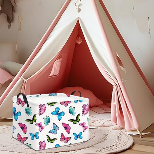 Image of Rectangle Storage Basket with Handles for Kids,Cute Organizer Toy Bin,Gift Basket for Boys and Girls,Room Decor(Colorful Butterfly)