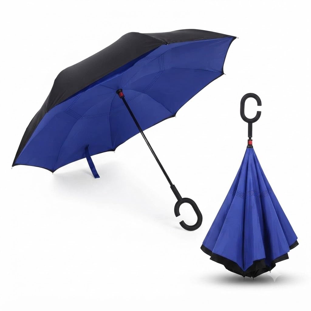 Windproof Reverse Folding Umbrella with C-Shaped Handle, Upside Down Inverted Umbrella, One-Hand Open, Fiberglass Frame, Water-Repellent Canopy for Men & Women-image-19