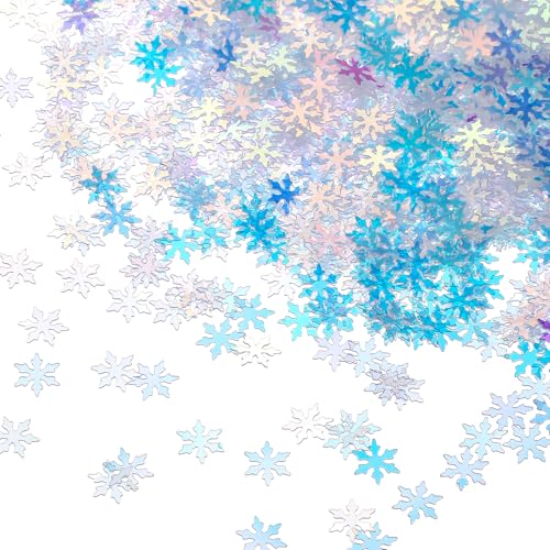 2000Pcs/50g Christmas Snowflakes Confetti Glitter Twinkles Metallic Snowflake Sequins Iridescent Snowflake Table Confetti for DIY Craft Projects Winter Party Home Table Decoration