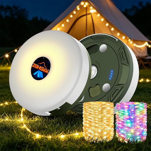 ZQHGMM Camping String Lights Rechargeable, 32.8ft Retractable String Lights, Waterproof Indoor/Outdoor Use, 8 Modes, 4-in-1 Quick Storage Portable Lamp, Suitable for Camping, RVs, Parties, Christmas