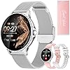 Reloj Inteligente Mujer con Llamadas, 1.27" HD Smartwatch 3 Correas, Diseño Diamante, 200+ Esferas Frecuencia Cardíaca SpO2 Sueño Ciclo Menstrual, 113 Modos Deportivos Android iOS Plata-Caja de Regalo