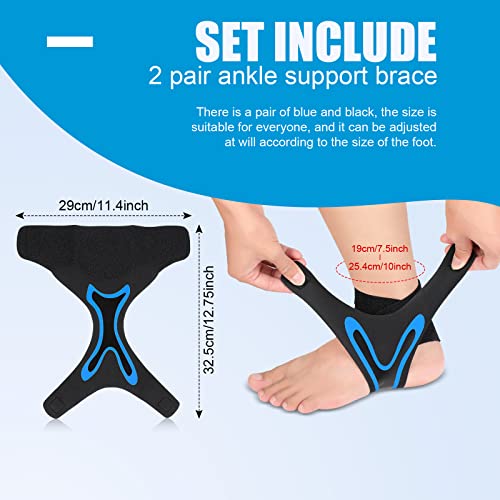 Satinior 4 Pcs Ankle Support Brace For Women Men Breathable Ankle Wrap Adjustable Compression Sleeve For Sprained Stabilize Ligament Sports Against Chronic Strain Fatigue (Black, Blue) #TOP1