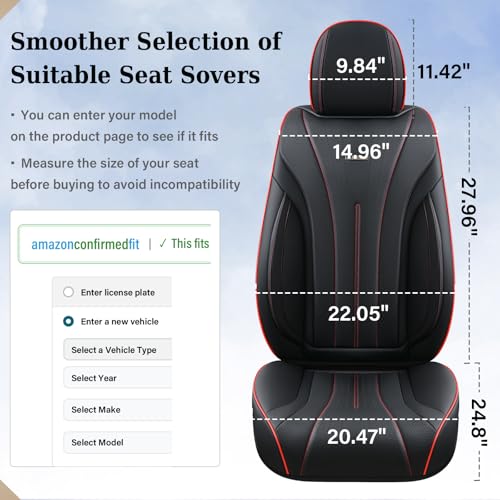 Image of Coverado Front Seat Covers, Luxury Nappa Leather Seat Cover, 2 Pack Waterproof Seat Cover for Cars, Universal Front Car Seat Protector, Breathable Car Seat Cushion Fit for Most Cars(Black &Red Line)