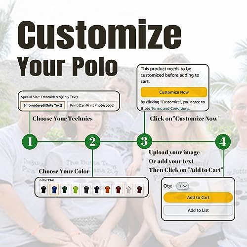 Custom Shirts for Men Personalized Polo Shirt Print Design Your Own Text Logo Name T-Shirts Black - 3