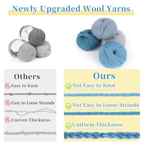 Image of Coopay 12 Pack Wool Yarn for Crocheting, 600g Wool Blend Yarn for Knitting | 60% Wool 40% Polyester - 50g /1.76oz- #3 DK (Light)-164Yds - Crochet Yarn for Clothes, Scarves, Blankets, Shawls (Blue Family)