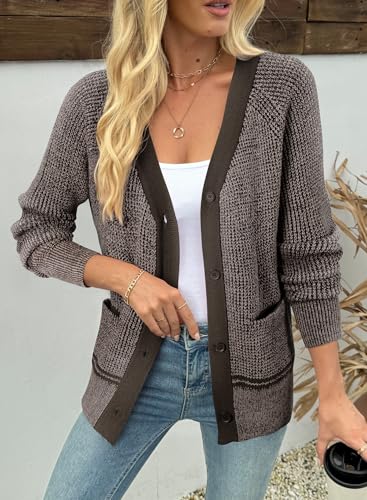 Sidefeel Women's Contrast Knit Cardigan Sweaters Casual Long Sleeve Open Front Button Down Trendy Jackets Outerwear3