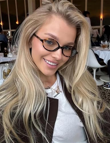 Slocyclub Fashion Oval Blue Light Blocking Glasses for Women Men Vintage Oval Small Frame Eyeglasses Retro Glasses, Whiskey Tortoise