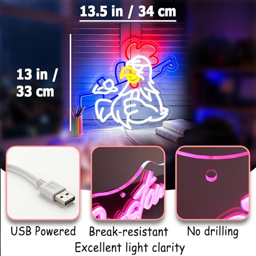 Image of White&Blue Neon Sign Led Neon Lights Signs for Wall Decor USB Powered Led Signs for Room Decoration-Fighting Chicken