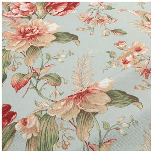 Tissu au mètre champêtre en polyester 145x100cm fond gris fleurs roses