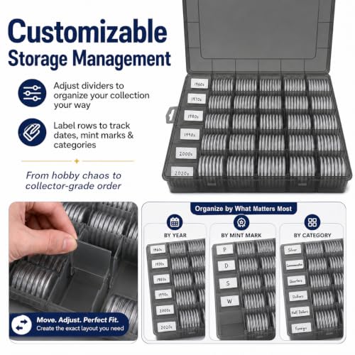 Image of FULLCASE Coin Capsules for Collectors, 168-Piece Storage Case,Fits 20-46mm