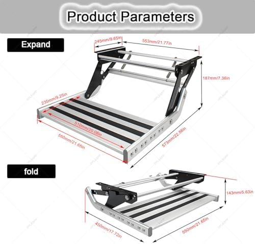 Retractable RV Step with LED Light - Electric/Manual Aluminum Entry Steps, Anti-Slip Stairs for Campers & Trailers, Safe & Durable for Night/Rain/Snow Conditions