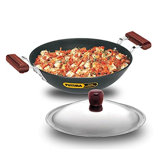 Futura Hard Geanodiseerd Deep-Fry Pan(Kadhai) met stalen deksel en platte bodem