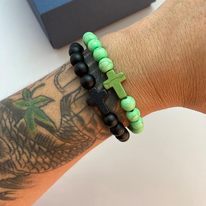 Softones 8mm Beads Cross Bracelets for Women Men Natural Stone Elastic Stretch Prayer Bracelet for Women Friendship Cross Gifts - Image 7