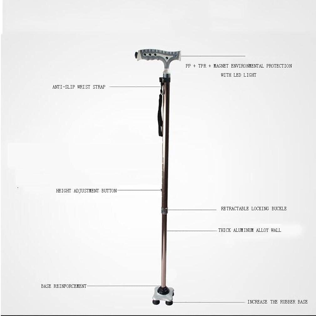Bastón plegable con soporte de luz LED por sí solo, ajustable, sólido, cómodo, agarre de mano, recomendado para mujeres y hombres, estrella de luz