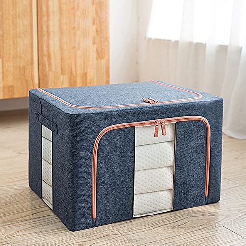 Syfinee Large Capacity Clothes Storage Bag,Oxford Fabric Storage Bag Organizer with Steel Frame for Clothes Bed Sheets Blanket, Dust Moisture Protection,Clear Window,Foldable