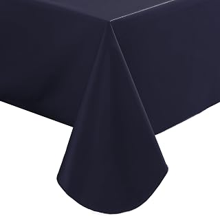 SASTYBALE Navy Blue Vinyl Tablecloth with Flannel Backing, 60 x 102 Inch
