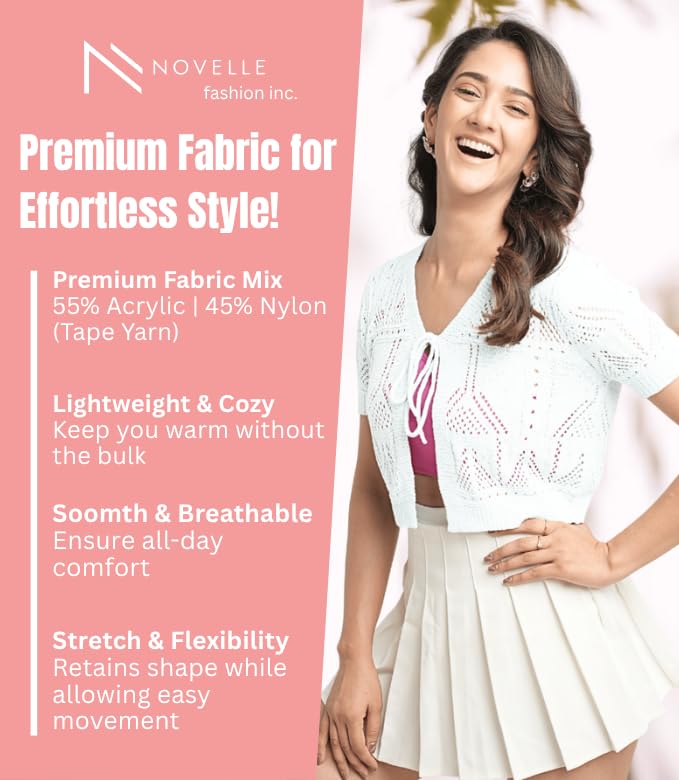 Women’s Crochet Cardigan Large Size | light weight Short Sleeve Cardigan For Women | Beautiful White Color with Viscose & Nylon Fabric Blend | Front Bow Tie Closure For Casual Wear & More3