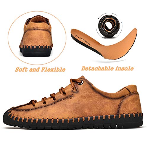Qiucdzi Men's Casual Penny Loafers Breathable Lace-up Driving Boat Shoes Handmade Flats Dress Shoes