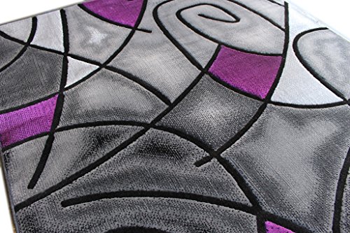 Masada Rugs, Modern Contemporary Area Rug, Purple Grey Black (6 Feet X 9 Feet) #TOP6