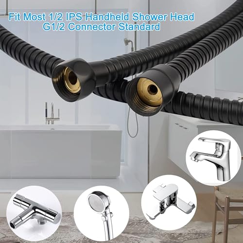 GEFIRE Duschschlauch, Edelstahl Brauseschlauch 1, 5m, Verdrehschutz Flexibel, mit 4 Wassersparer Durchflussbegrenzer, Standard 1/2/’’ Anschluss, Druckbeständig, Hitzebeständig, Schwarz
