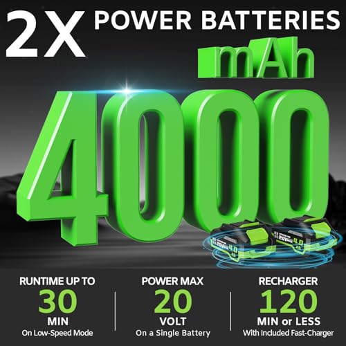 Image of Cordless Leaf Blower Brushless Motor 580CFM 160MPH Electric Blower with 2x4.0Ah Batteries & Charger, Powerful Handheld Leaf Blower for Lawn Care, Patio, Yard Cleanup Blowing Dust, Leaves