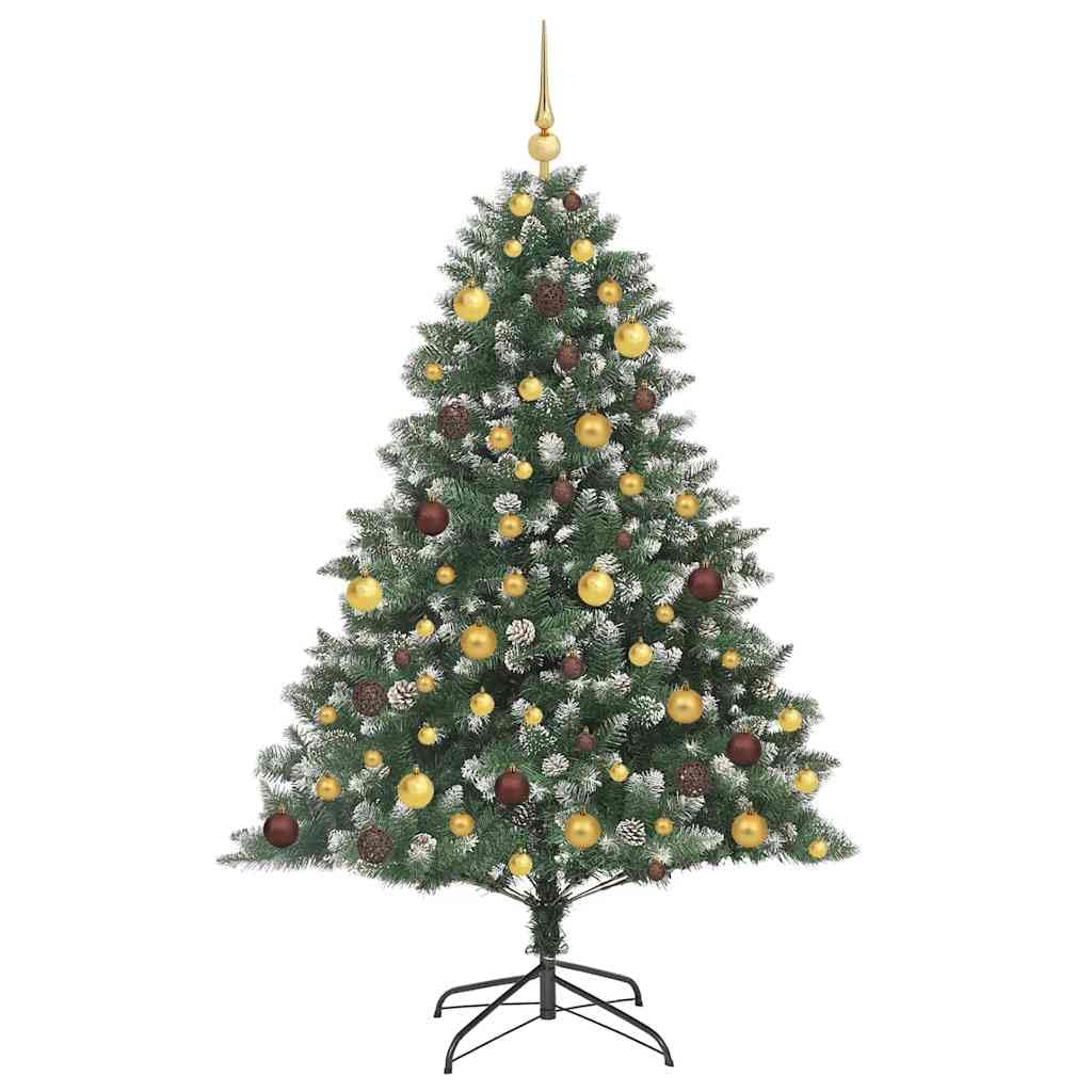 Albero di Natale artificiale verde, 180 cm, con luci LED, PVC e acciaio