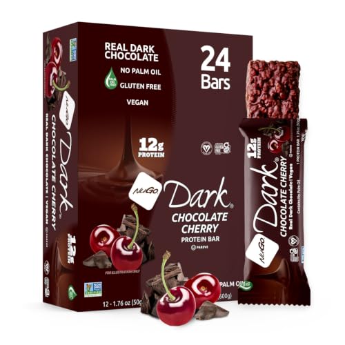 Image of NuGo Dark, Cherry, 12g Vegan Protein Bar, Gluten Free, 24 Count