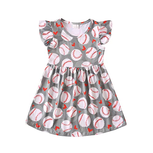 JONGOS Toddler Girls Baseball Pattern Dresses Autumn Sports Ruffle Bottom Flutter Sleeve Apparel 2-3T