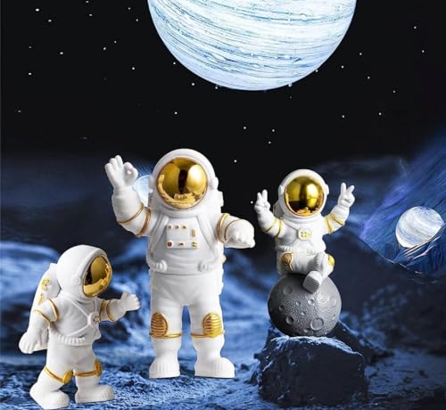 Image of VRB DecTM 3Pcs Astronaut Figurine Spaceman Statue Ornament Toys Statue for Showpiece Home Room Office Desktop Decoration /Car Dashboard /Perfect Valentine Items (3 Pcs Big Golden Astronaut showpiece)