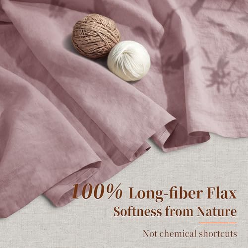 Image of 100% Pure Linen Sheet Set for Hot Sleepers, Breathable Natural Linen Sheets 4pcs, Bedding Set Deep Pocket Up to 16 inch Moisture-Wicking, Softens with Every Wash (Embroidery Purple Queen)