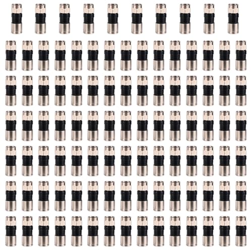 Penitue 50pcs RG6 Compression Connectors, Weather-Resistant F Type Coaxial Cable Compression Coax Connector for RG6 Dual/Tri/Quad Shield Cables HD TV Satellite Antennas