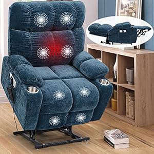 Plococo 9990 Lay Flat Sleeping Dual OKIN Motor Lift Recliner Chair with Heat Vabriation Massage for Elderly,Infinite Position Soft Fabric Power Electric Recliner Chair for Living Room