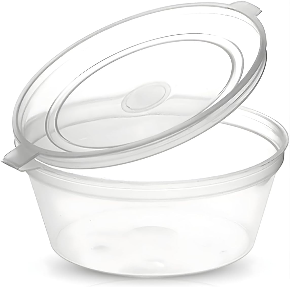 50PCS 3oz ROUND PLASTIC CONTAINERS WITH HINGED LIDS | TRANSPARENT FOOD GRADE BPA FREE | MICROWAVE FREEZER DISHWASHER SAFE | IDEAL FOR SAUCES AND OTHER ITEMS | RESTAURANTS TAKEAWAYS HOME KITCHENS