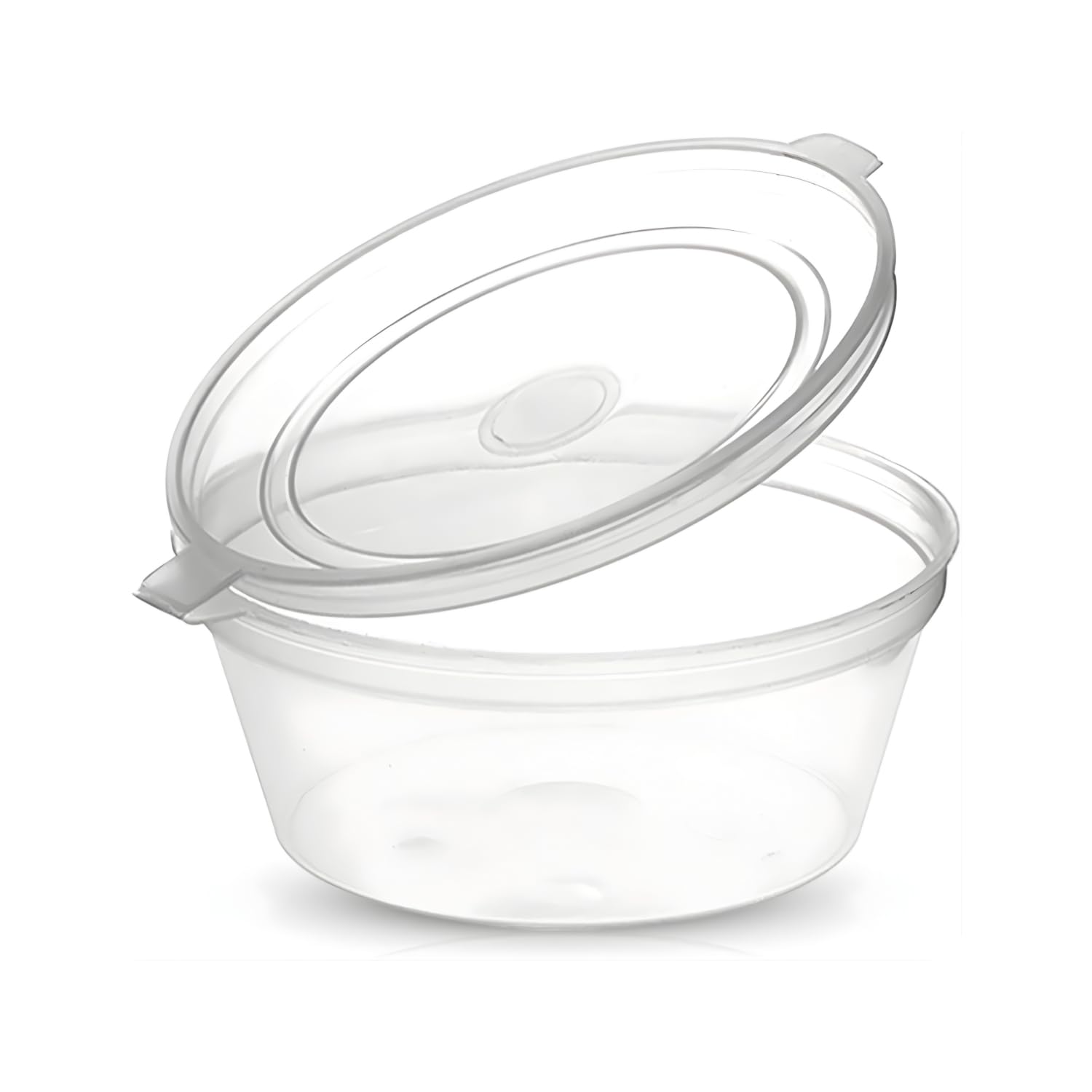 50PCS 3oz ROUND PLASTIC CONTAINERS WITH HINGED LIDS | TRANSPARENT FOOD GRADE BPA FREE | MICROWAVE FREEZER DISHWASHER SAFE | IDEAL FOR SAUCES AND OTHER ITEMS | RESTAURANTS TAKEAWAYS HOME KITCHENS