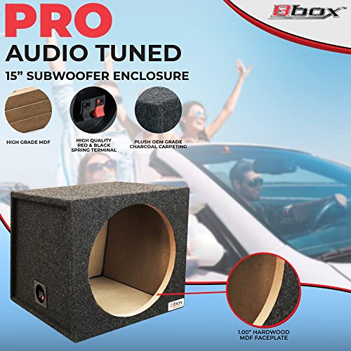 Image of Bbox Single Sealed 15 Inch Subwoofer Enclosure - Car Subwoofer Boxes & Enclosures - Premium Subwoofer Box Improves Audio Quality, Sound & Bass - Red & Black Spring Terminals - Charcoal