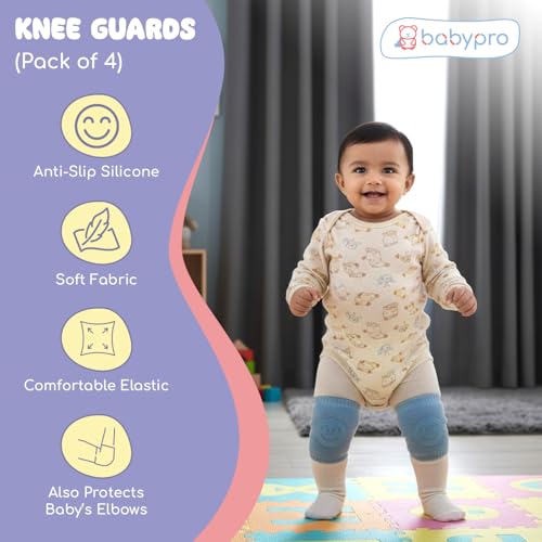Image of BabyPro Baby Knee Guard-Set of 4, Multicolour Knee Pad for Toddler Crawling | Stretchable, Breathable Leg Warmers, Anti-Slip Silicone Knee Support
