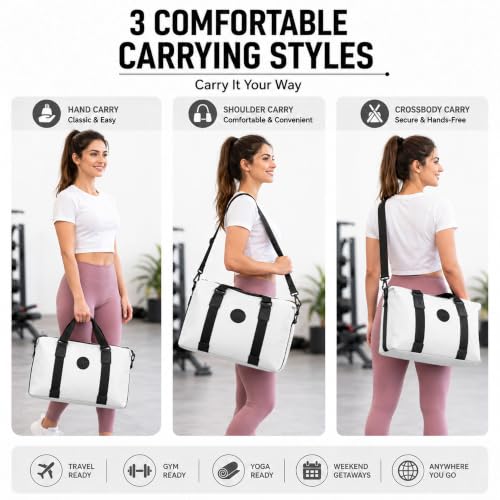 Image of Storite Travel Duffel Bag for Women & Men, Water-Resistant Nylon Weekender Bag with Adjustable Shoulder Strap, Lightweight Overnight Luggage Bag for Travel, Sports & Daily Use (White)