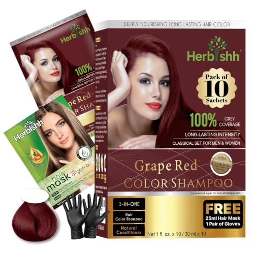 Herbishh Hair Color Shampoo for Gray Hair–Natural Hair Dye Shampoo with Argan Hair Mask–Travel size-Colors Hair in Minutes–Long lasting...