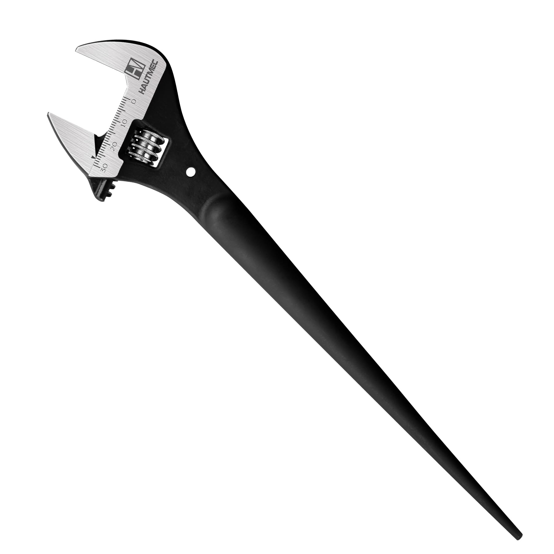 HAUTMEC 10inch Adjustable Spud Wrench, Wide Jaw Up to 1-3/16"(30mm), Adjustable Spud Spanner with Tail Pry Bar Features, Black Oxide Finish, Forged CR-V Steel Metric & SAE Scales with Tether Hole
