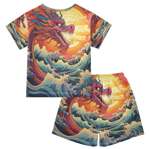 senya Short Sleeve Pajamas Sets Summer Cotton Sleepwear Dragon and Sunrise2