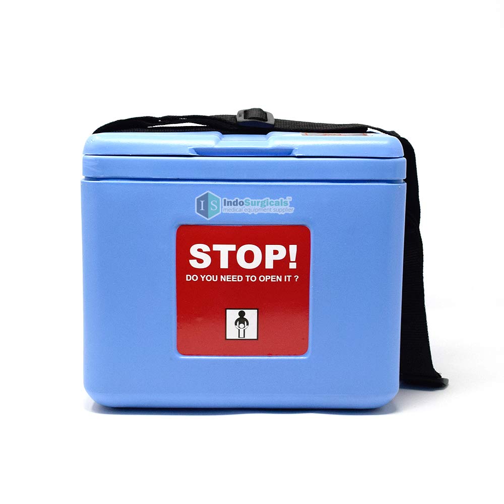 IS IndoSurgicals Polyethylene Modern Vaccine Carrier Box (Small 0.80 Lrts. With 2 Icepacks),Blue