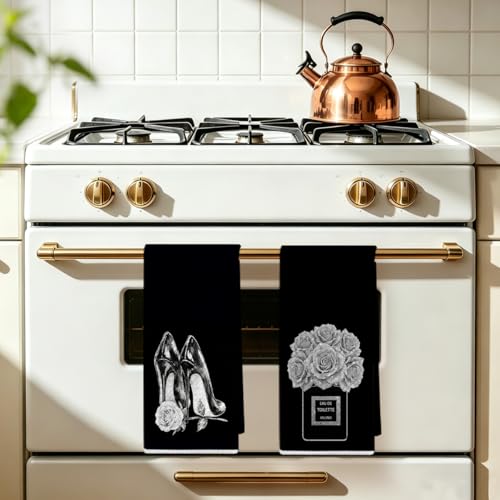 Image of 2 Pcs Black and White Hand Towels 24x14 Inch, Preppy Girly Bathroom Decor