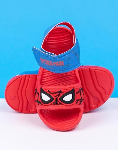 Miniatura 8 de Marvel Sandalias Spider-Man para niños, deslizadores de superhéroes con correa de apoyo para niños pequeños, calzado rojo y azul