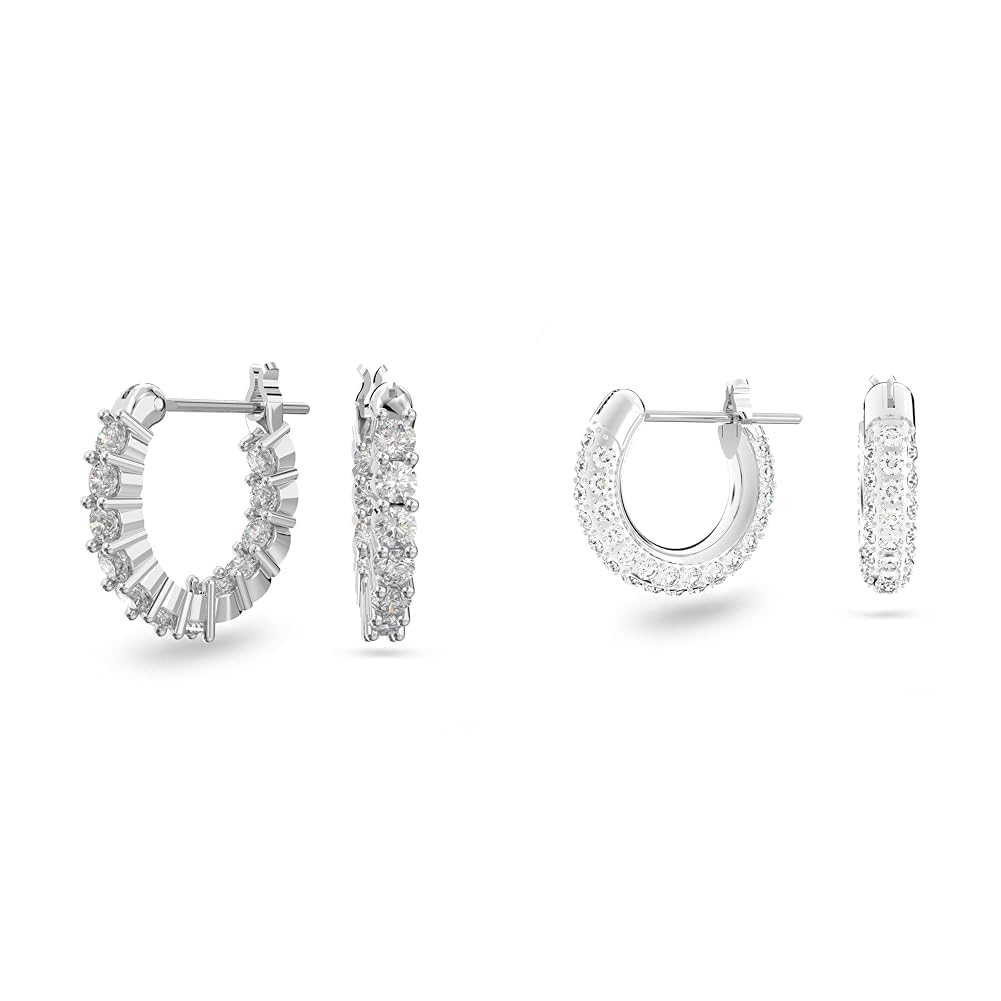 Swarovski Orecchini a cerchio Vittore, Bianco, Placcato rodio & Orecchini a cerchio Stone, Pavé, Piccoli, Bianchi, Placcato rodio